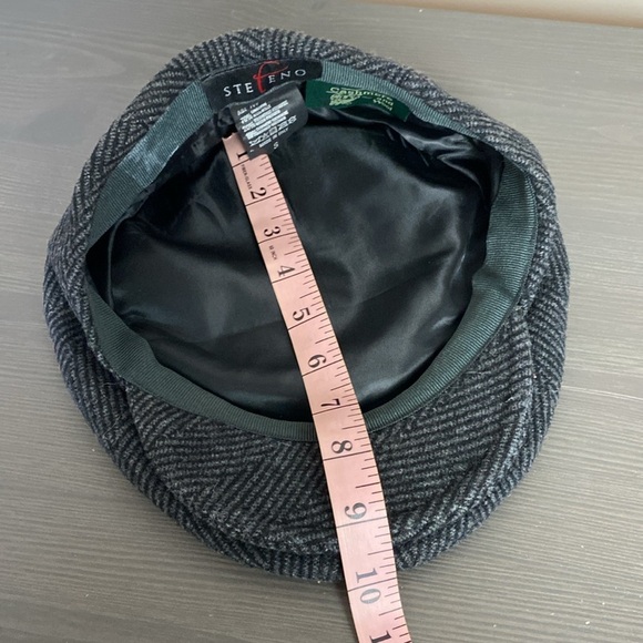 Stefeno Herringbone Cashmere Wool Blend Tweed Ascot Cap Newsboy Grey Size S - Picture 7 of 8